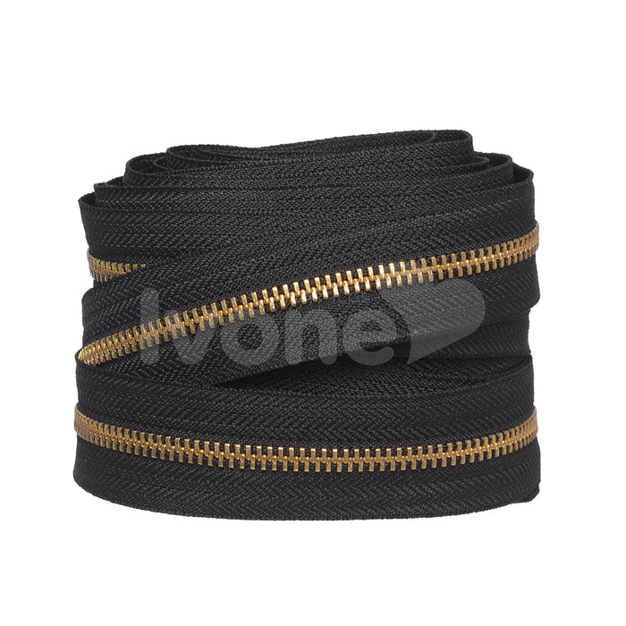 ZIPER Nº6 METAL COR PRETO COM DENTE DOURADO 10 METROS