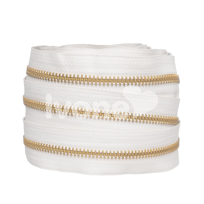 ZIPER Nº6 METAL COR MARFIM COM DENTE DOURADO 10 METROS