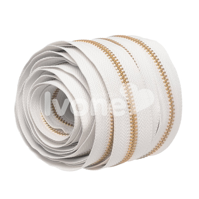 ZIPER Nº6 METAL COR MARFIM COM DENTE DOURADO 10 METROS