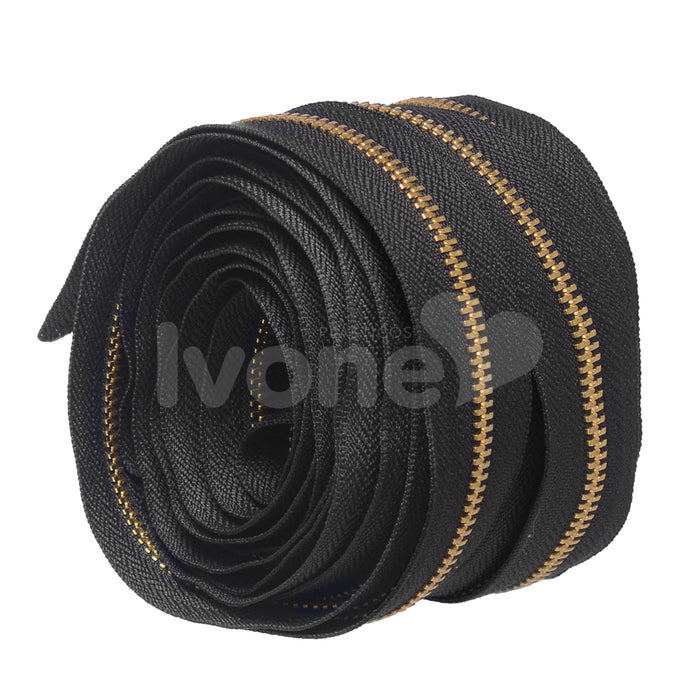 ZIPER Nº6 METAL COR PRETO COM DENTE DOURADO 10 METROS