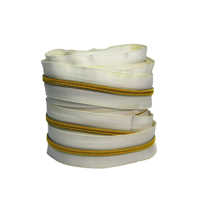 ZIPER Nº6 POLIESTER COR BRANCO/DOURADO 10 METROS