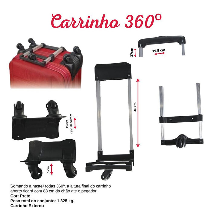 CARRINHO 360 GRAUS (50CM) RODINHA 18,5CM COR PRETO