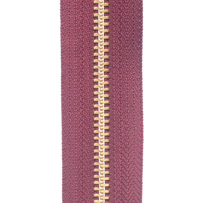 ZIPER Nº6 METAL COR BORDO COM DENTE DOURADO 10 METROS