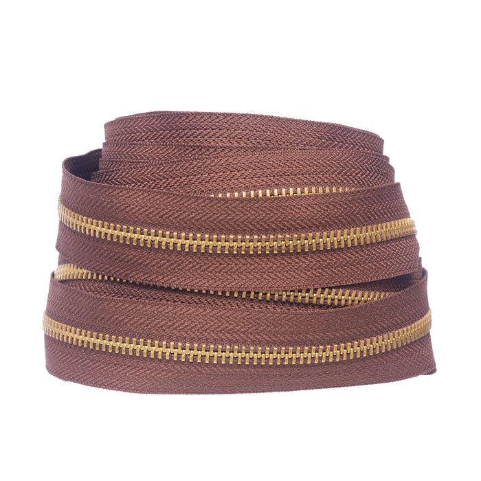 ZIPER Nº6 METAL COR CAFE COM DENTE DOURADO 10 METROS