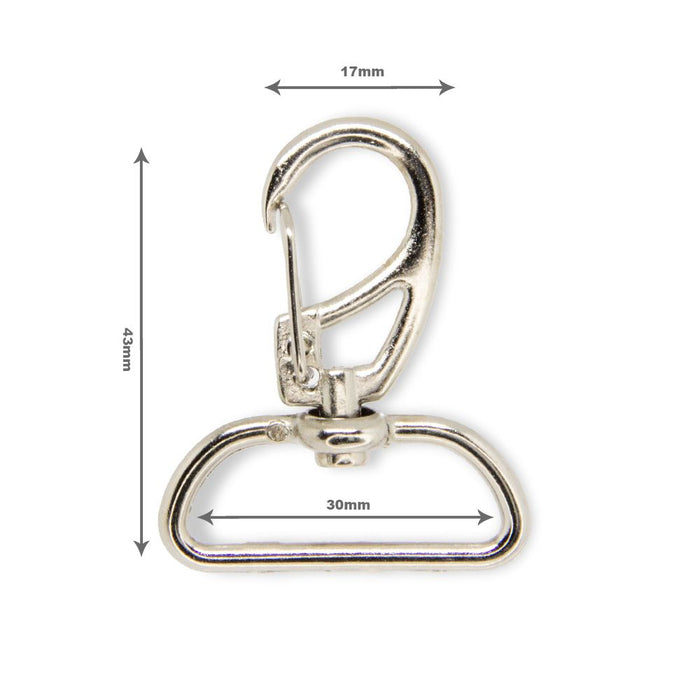 MOSQUETAO ZAMAK 1166/30MM NIQUELADO BASE OVAL 10 PEÇAS